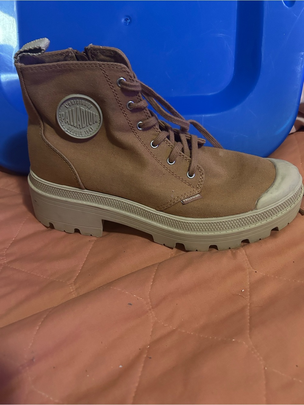 Palladium Women's Brown Canvas Lace-Up Platform Ankle Boot